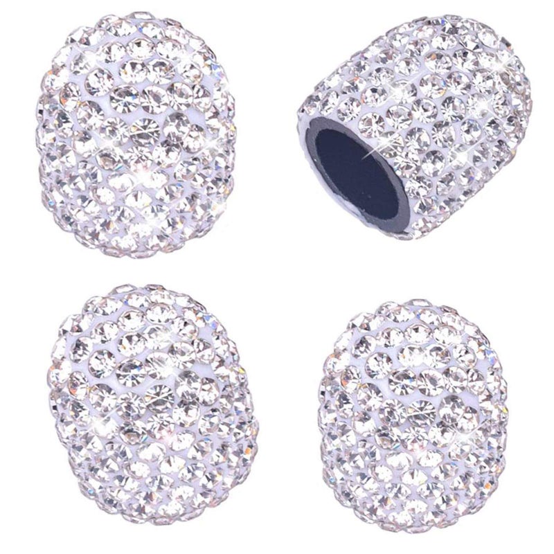 DBlosp Valve Stem Caps, 4 Pack Handmade Crystal Rhinestone Universal Car Tire Valve Caps Chrome,Attractive Dustproof Bling Car Accessories - White - Image 1
